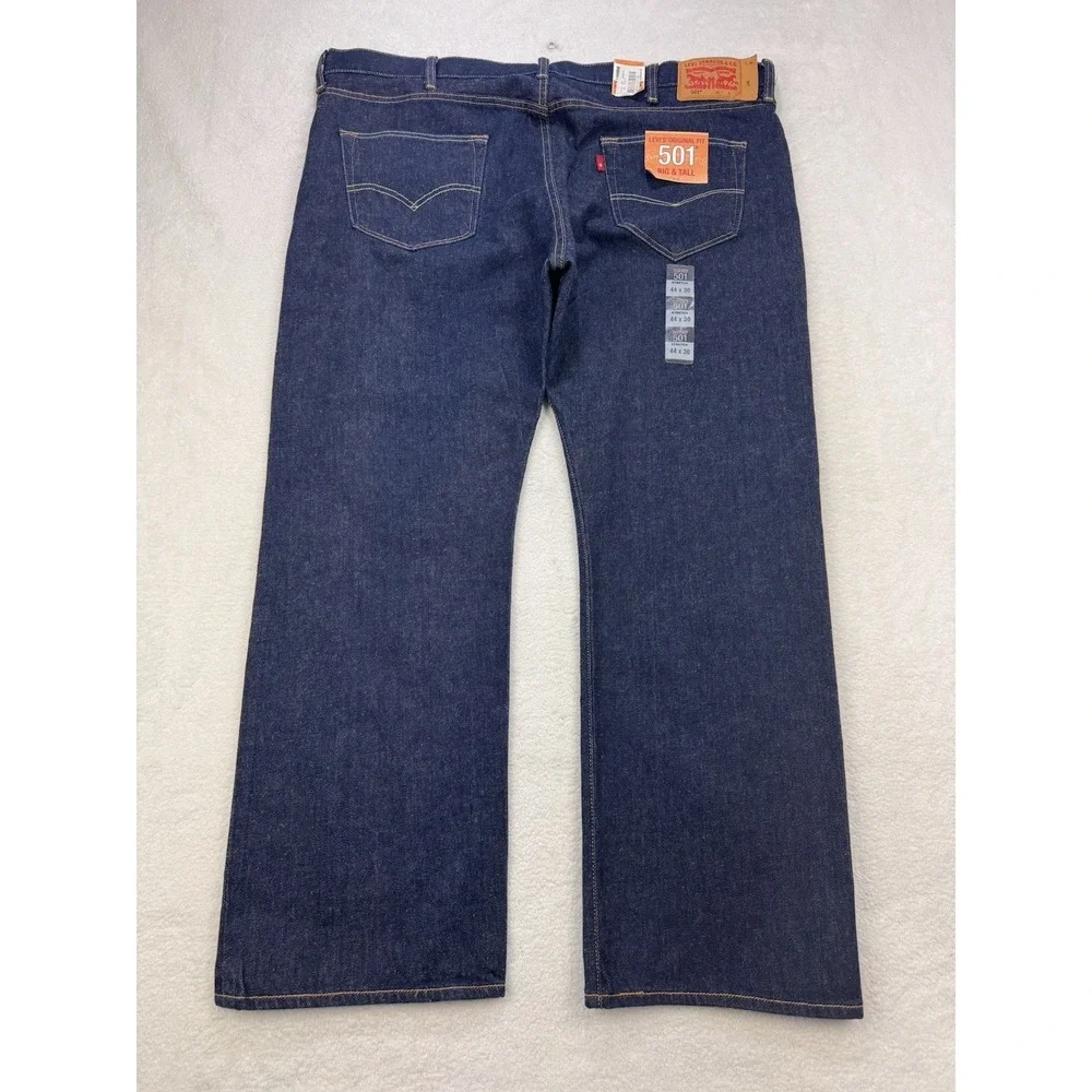 Levis 501 Jeans Men 44x30 Big Blue Straight Leg Button Fly Distressed Denim NWT